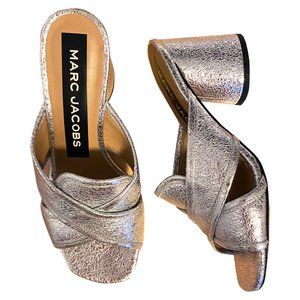 Marc Jacobs New Aurora Metallic Silver Block Heel Slide Mule Sandals 36
